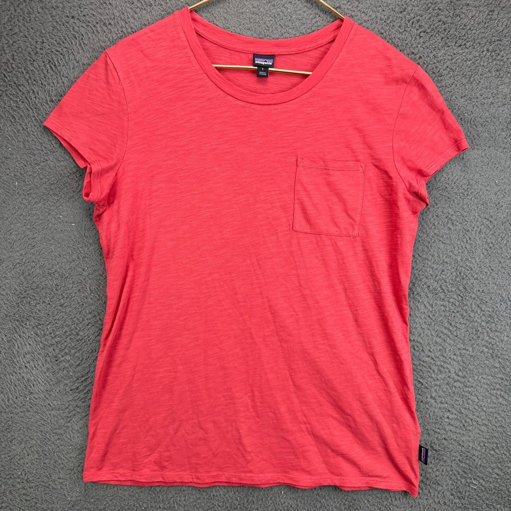 Patagonia Womens Red Slub Knit Short Sleeve Pocket T-Shirt Size L